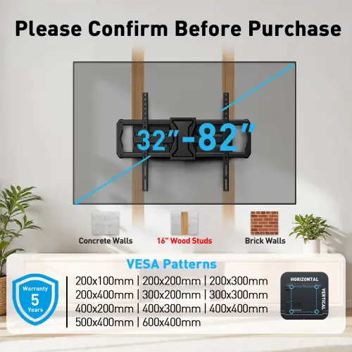 Soporte de Pared MountFTV Full Motion para TV de 37 a 84 Pulgadas, 110 lb y VESA 600x400's photo #1